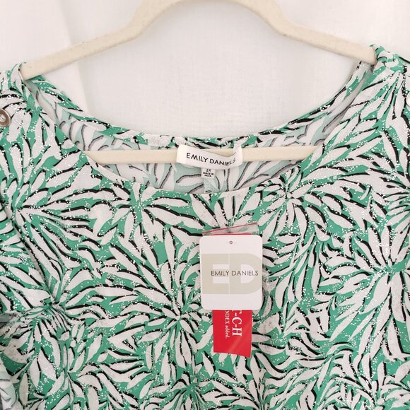 Emily Daniels Multicolor Green Floral Design Stretchy Shiny Flakes Plus Size 3X - Picture 7 of 15